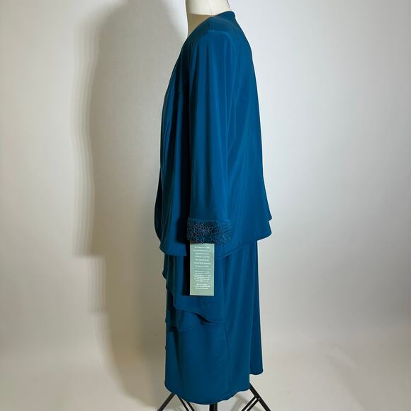 NWT Maya Brooke Teal Tiered Sequin 2 Piece Jacket Dress Set Womens Plus Size 18W - Picture 4 of 12